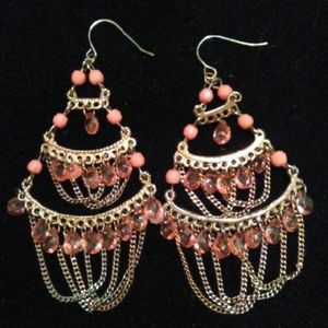 Peach Boho Chandelier Earrings