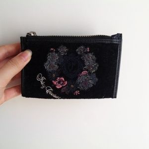 NWT Flower Embroidery Black Velvet Purse