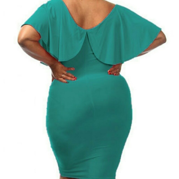 New Plus Size Green Ruffle Lace Up Midi Dress - Picture 3 of 3