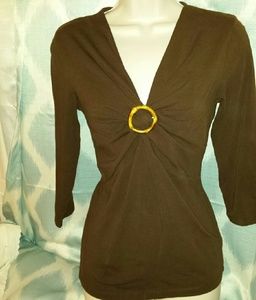 Jones NY brown stretch cotton v-neck top