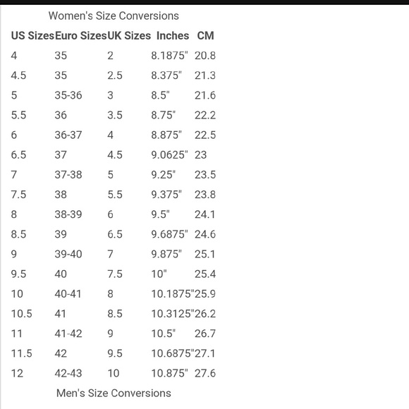 Shoe Conversion Chart