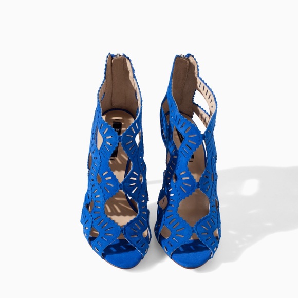 Zara blue leather criss cross high heel sandal - Picture 3 of 5