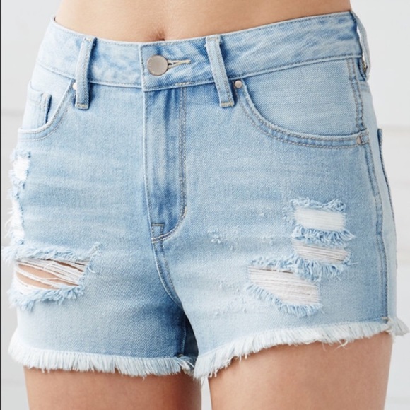 High-Waisted Light Denim Shorts