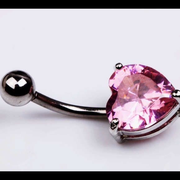 CUBIC ZIRCONIA PINK HEART BELLY RING - Picture 2 of 3