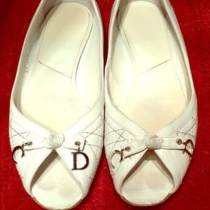 Dior White Open-toe Flats with CD charm