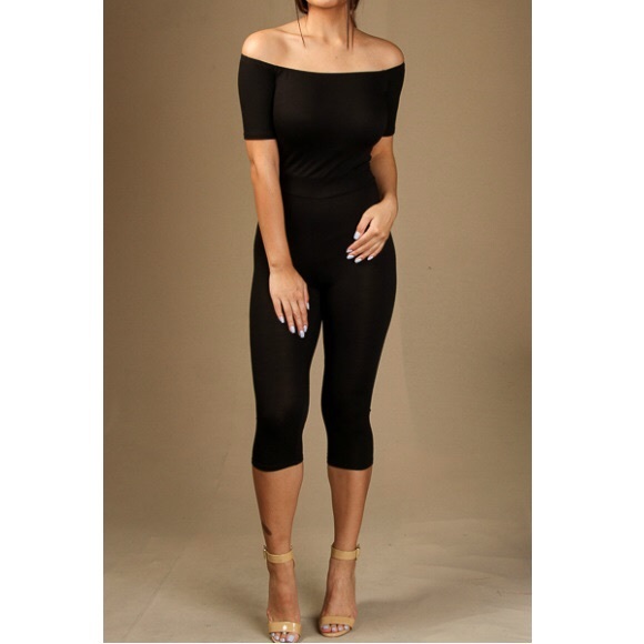 off the shoulder capri jumpsuit