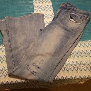 American Eagle slight distressed flare bottoms.