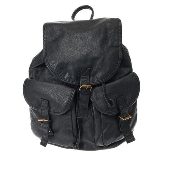 Black faux leather backpack