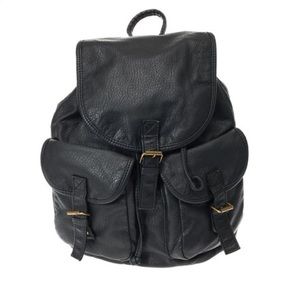 Black faux leather backpack