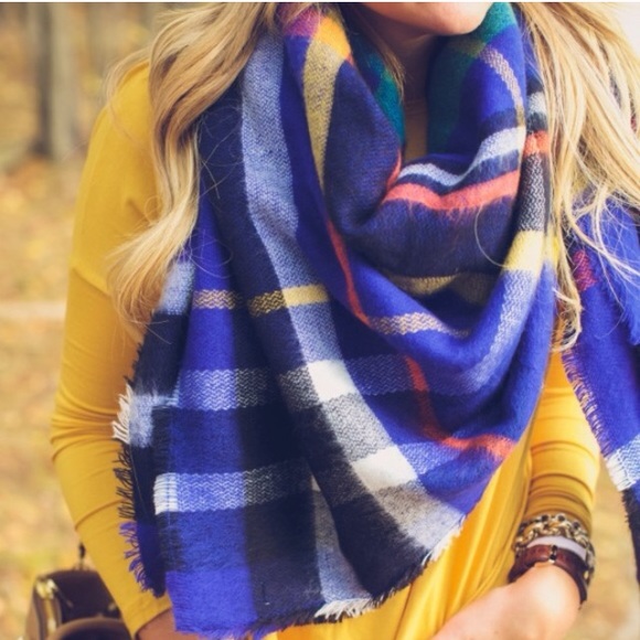 Red Pink or Mustard Tartan Blanket Oversized Scarf - Picture 3 of 4