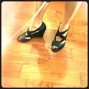 Franco Sarto Strappy leather wedges sz 7