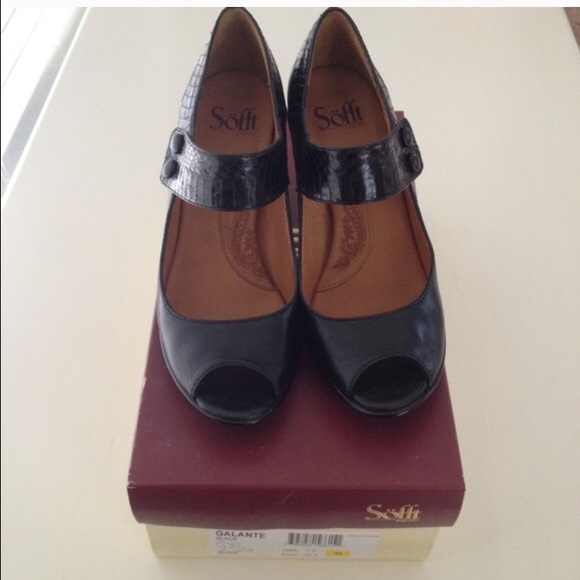 Black Sofft Peep Toe Mary Janes - Picture 2 of 4