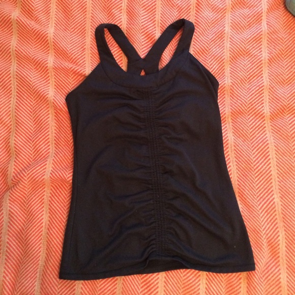 Soybu black ruched yoga tank, size small.
