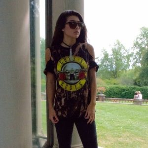Guns N Roses bleach dyed cold shoulder tee