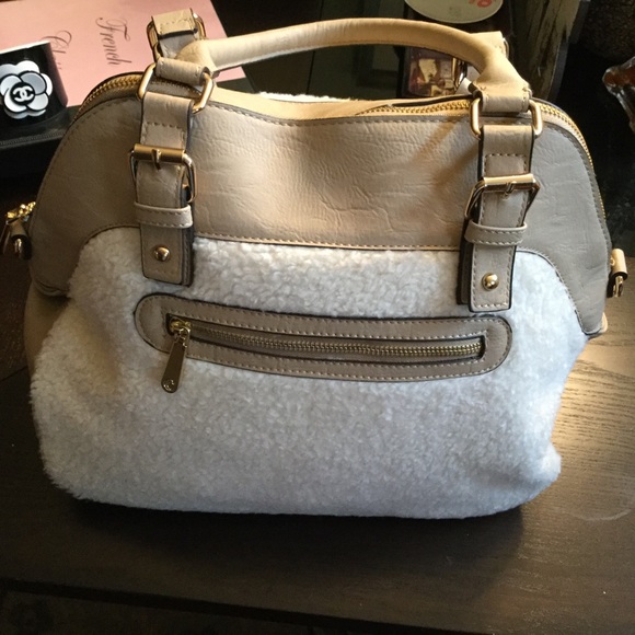 Faux Shearling with faux leather trim Satchel