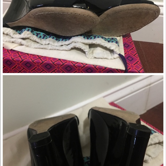 Tory burch trudy open toe wedge, black 7M - Picture 3 of 4