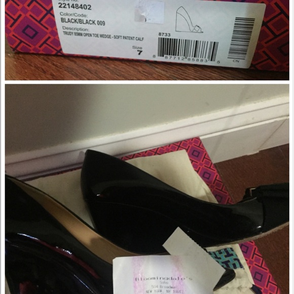 Tory burch trudy open toe wedge, black 7M - Picture 4 of 4