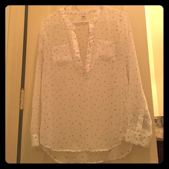 Old Navy Sheer White Top with Silver Star Detail
