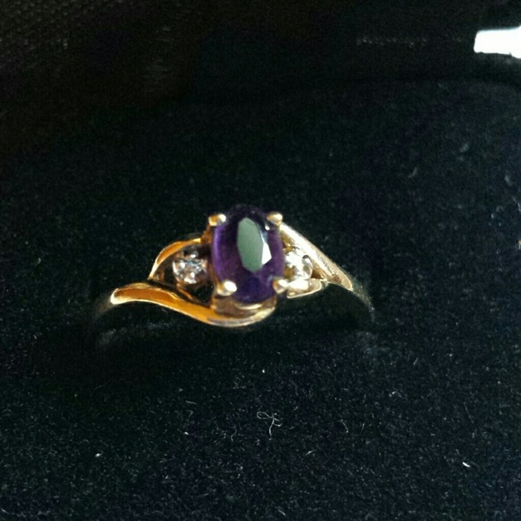 Real amethyst with diamond accents 10k yellow gold