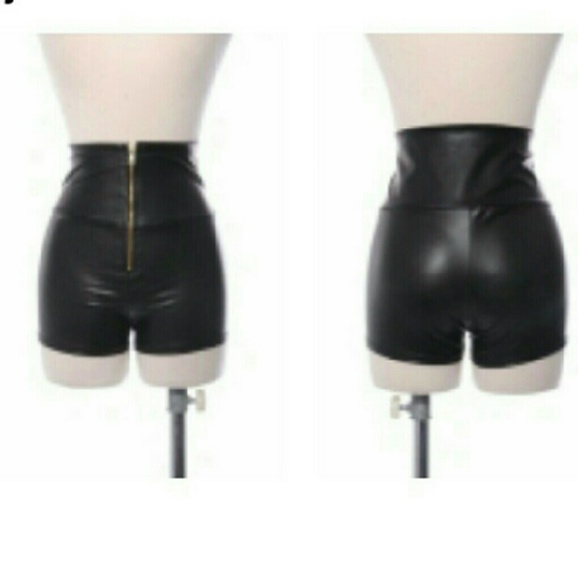 Black faux leather shorts