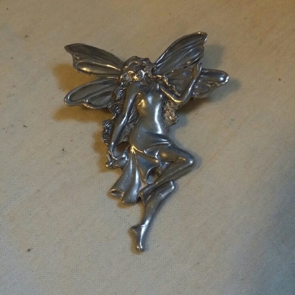 Vintage Pewter fairy brooch