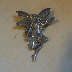 Vintage Pewter fairy brooch