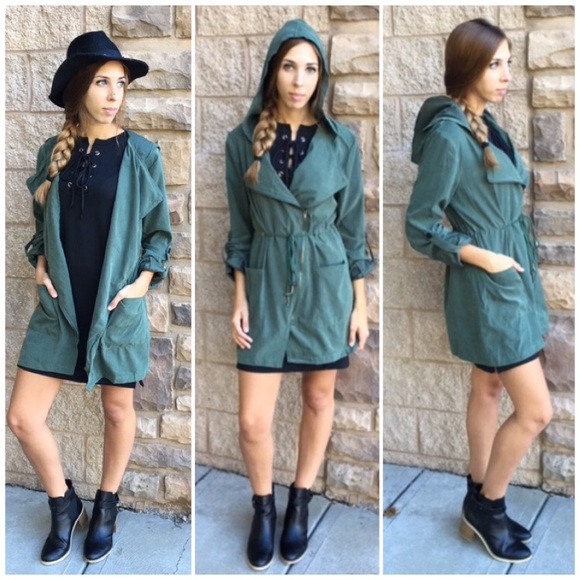 Olive Hooded Utility Jacket - Picture 2 of 3