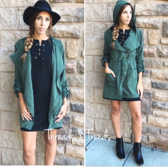 Olive Hooded Utility Jacket - Picture 2 of 3