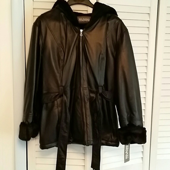 Womens Leather hooded coat