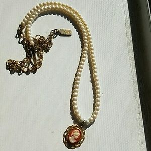 Delicate cameo pearl necklace
