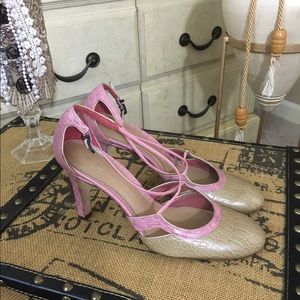 Antonio Melani - tan and pink heels, size 8.5