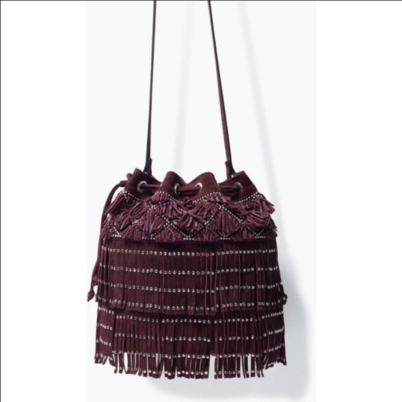 Zara Suede Fringe Bucket Bag