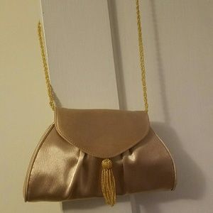 Gold satin shoulder clutch