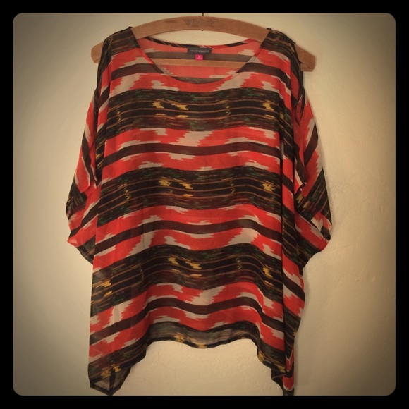Vince Camuto Chiffon drape ethnic print top M