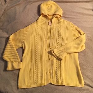Yellow hooded button up cardigan