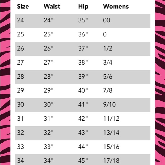 Miss Me measurements from website