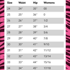 Miss Me measurements from website