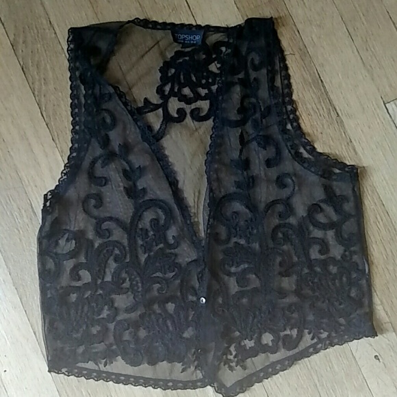 Topshop black lace vest