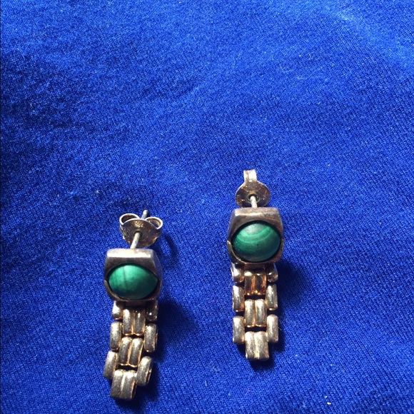 Vintage stone/malachite and silver earrings