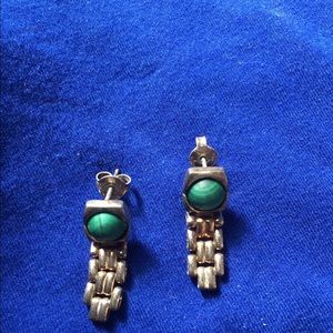 Vintage stone/malachite and silver earrings