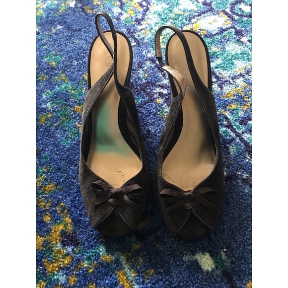 Loft Black Suede Sling Back Wedges
