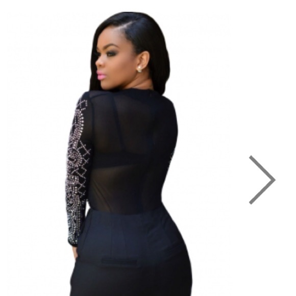 New long sleeve rhinestone sheer top - Picture 2 of 4