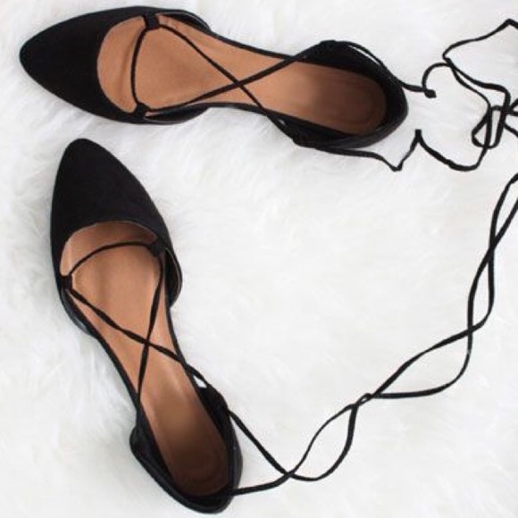 Black Lace Up Ballet Flats