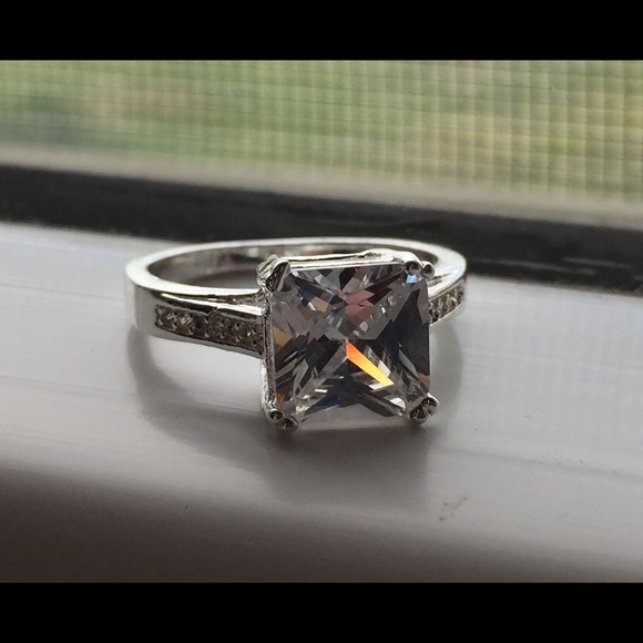 3 Carat Square QZ Stamped Sterling Silver Ring - Picture 2 of 4