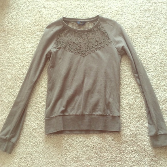 Olive green sweatshirt with lace paneling