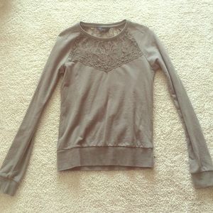 Olive green sweatshirt with lace paneling