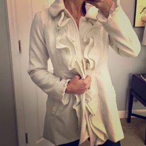Winter coat, white with bow detail