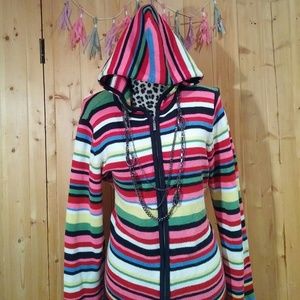 Multi-colored Striped Hoodie Zip-Up Sweater