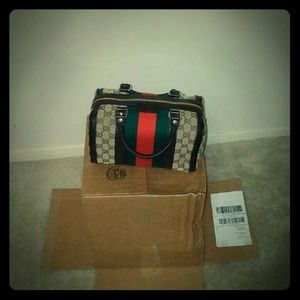 Small Gucci vintage web original gg canvas boston