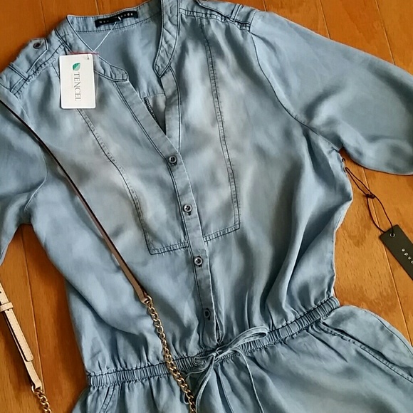 CHAMBRAY DENIM ROMPER BUTTON FRONT - Picture 2 of 4